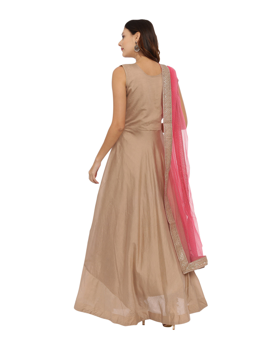 Neerus Brown silk embroidered Anarkali suit set - detail view 1
