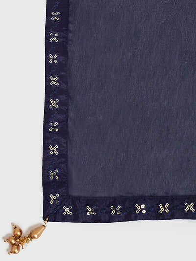 Neeru's Blue Embellished Kurta With Palazzo & Dupatta