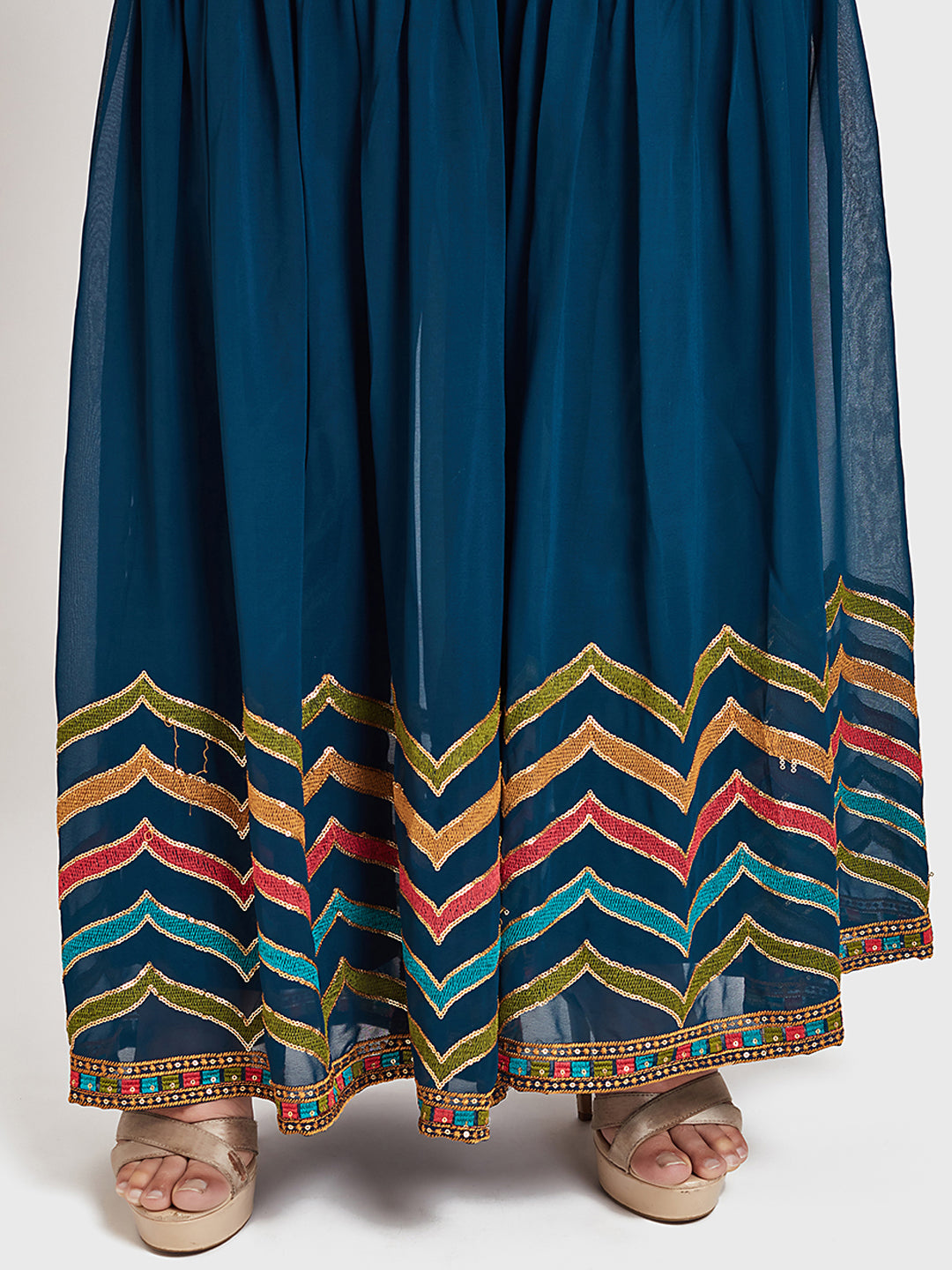 Neeru's Blue Embellished Kurta With Sharara & Dupatta