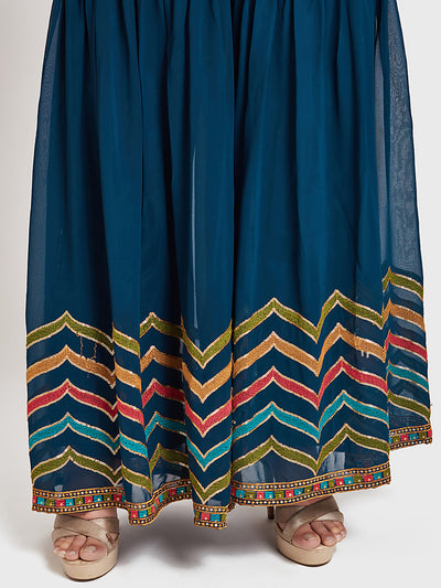 Neeru's Blue Embellished Kurta With Sharara & Dupatta