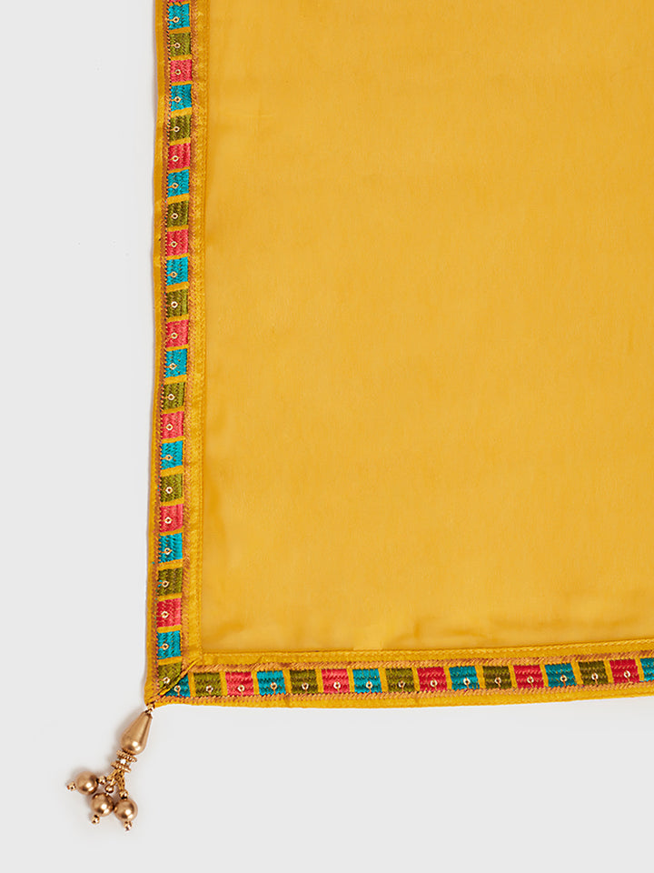 Neerus Yellow Embellished Kurta With Sharara & Dupatta