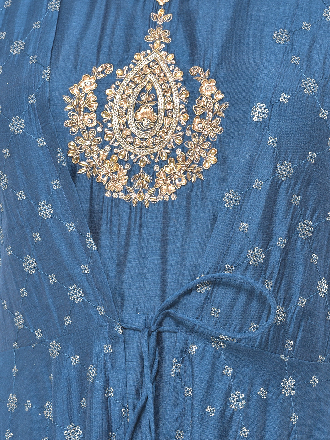 Neerus Blue Chanderi printed suit set - side view