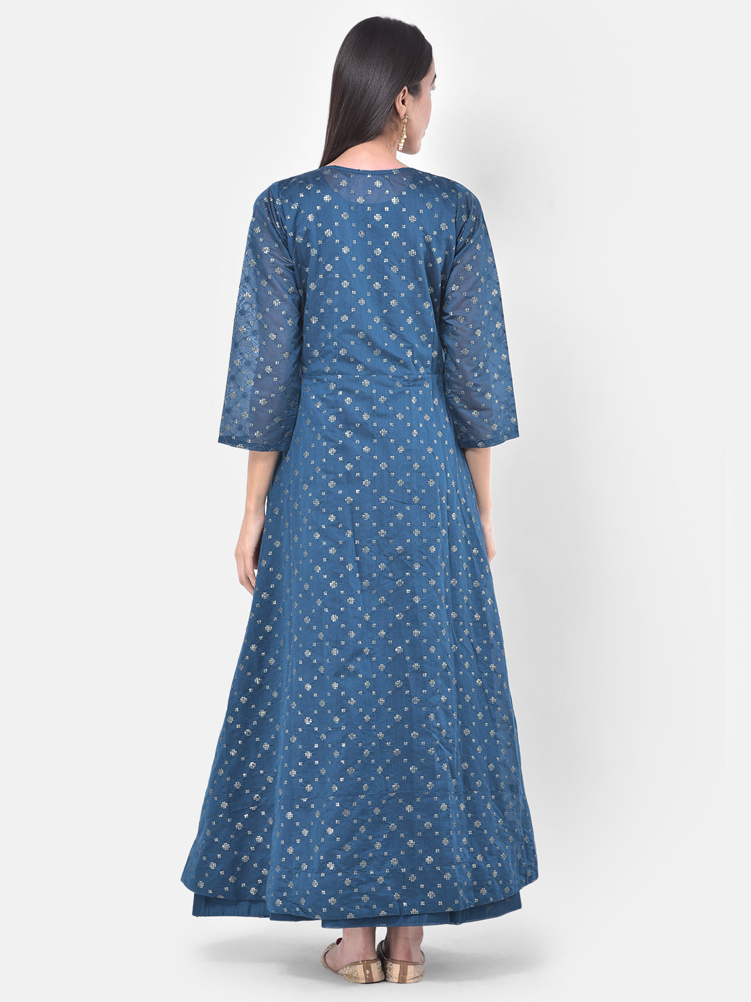 Neerus Blue Chanderi printed suit set - detail view 1
