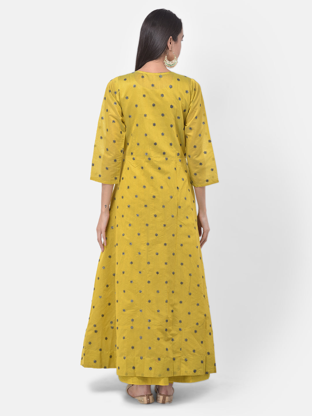 Neerus Yellow Chanderi printed suit set - side view