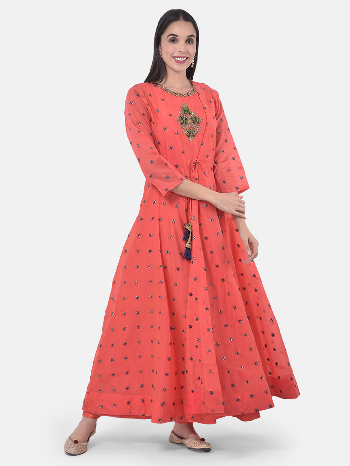 Neerus Pink embellished anarkali kurta with jacket - detail view 4