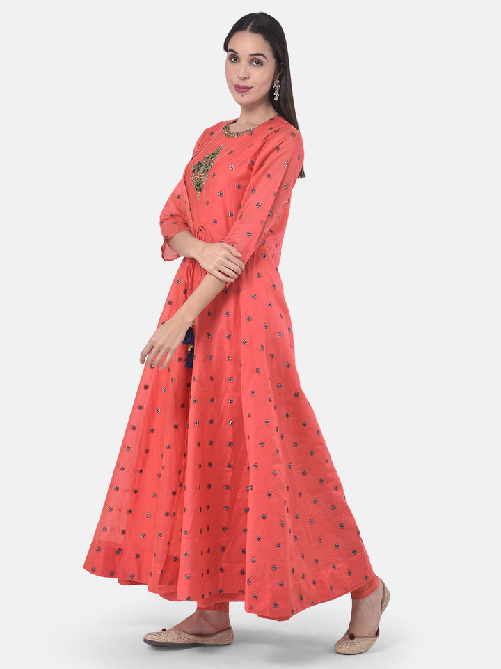 Neerus Pink embellished anarkali kurta with jacket - back view
