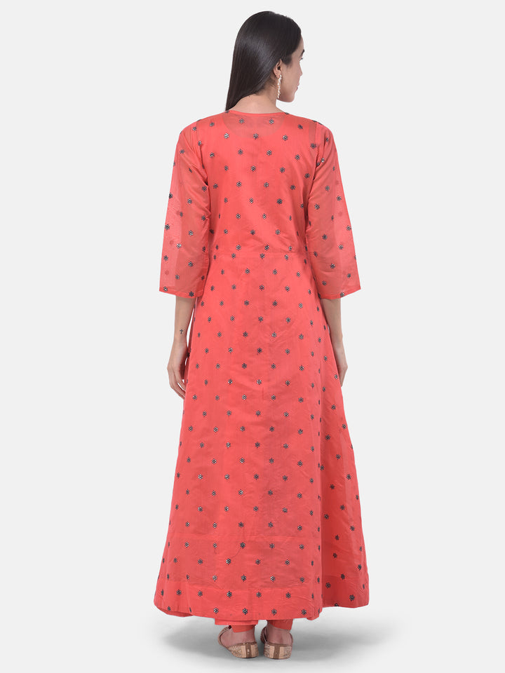 Neerus Pink embellished anarkali kurta with jacket - side view