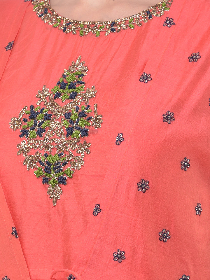 Neerus Pink embellished anarkali kurta with jacket - detail view 1