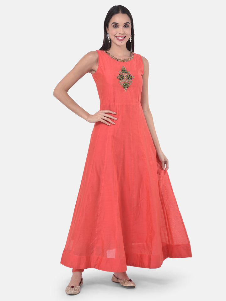 Neerus Pink embellished anarkali kurta with jacket - detail view 3