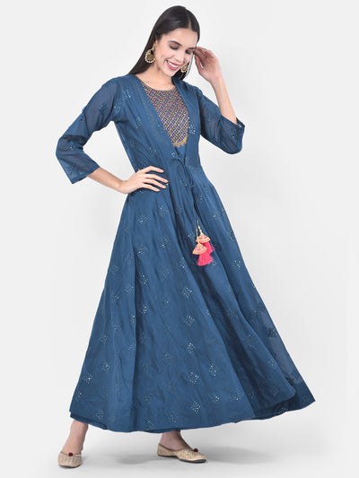 Neeru'S Peacock Color Chanderi Fabric Suit-Fusion