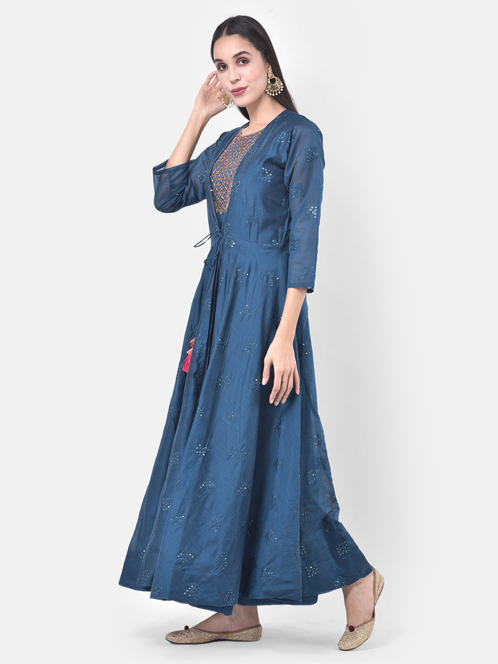 Neerus Peacock Color Chanderi Fabric Suit-Fusion