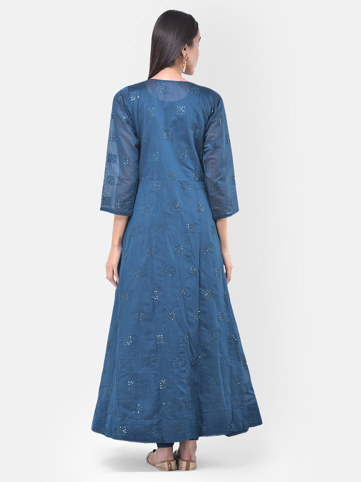 Neerus Peacock Color Chanderi Fabric Suit-Fusion