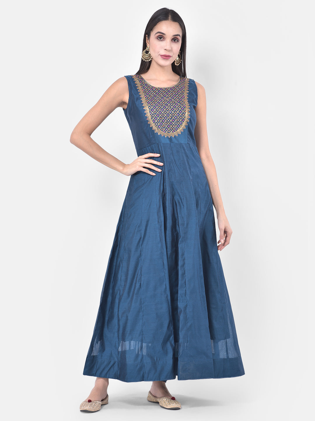 Neerus Peacock Color Chanderi Fabric Suit-Fusion