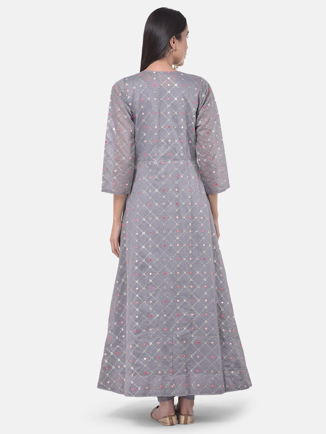 Neerus Grey Color Chanderi Fabric Suit-Fusion