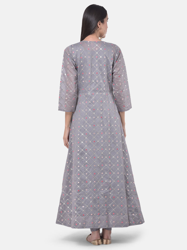 Neerus Grey Color Chanderi Fabric Suit-Fusion