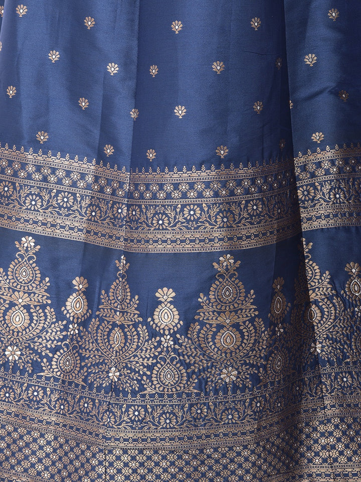 Neerus Blue embellished kurta set with skirt and dupatta - detail view 2
