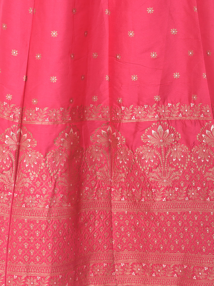 Neerus Pink Embellished Kurti With Skirt & Dupatta