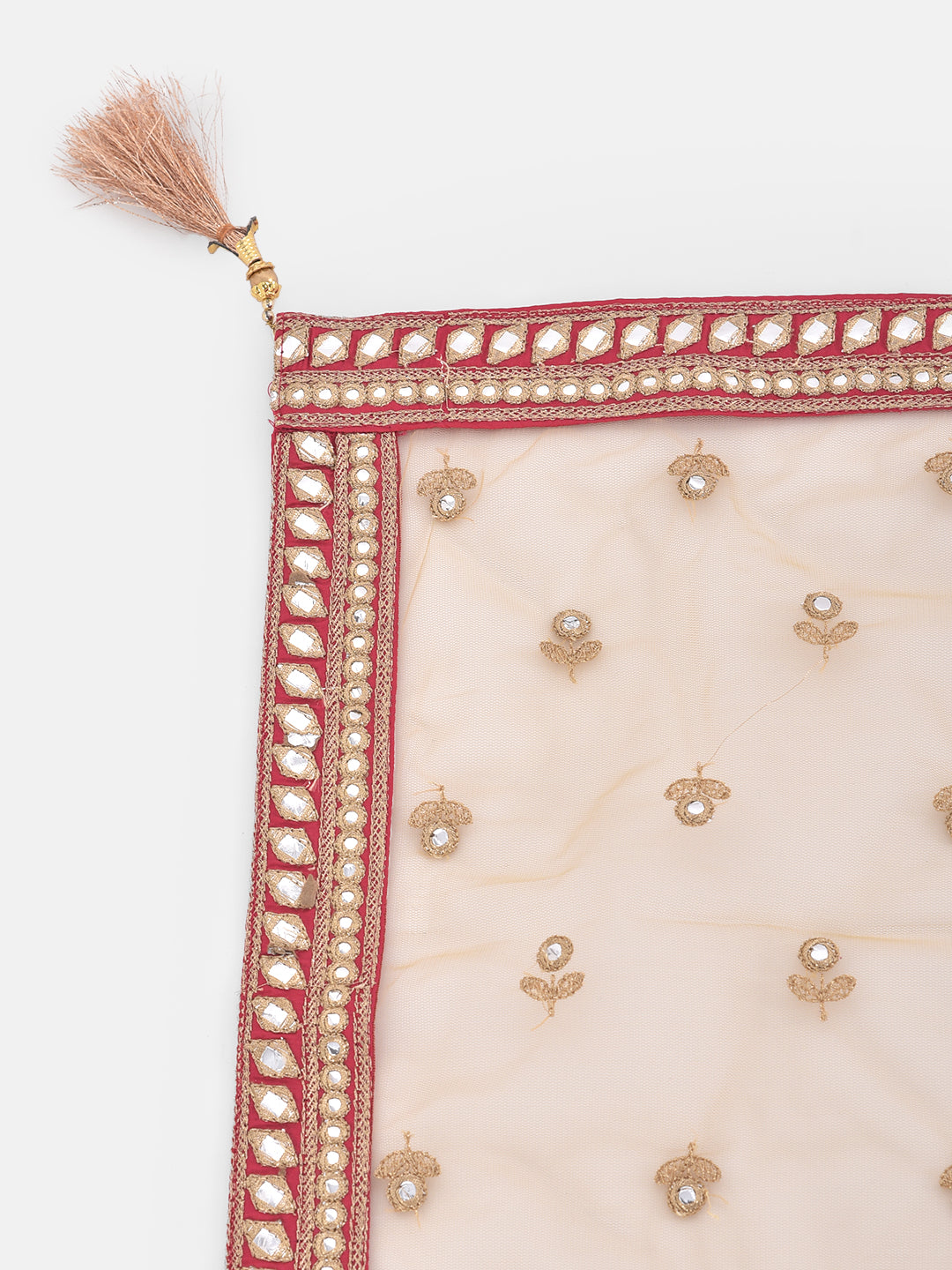 Neerus Pink Embellished Kurti With Skirt & Dupatta