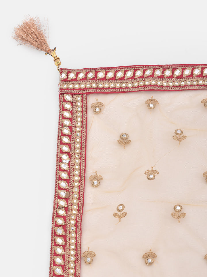 Neerus Pink Embellished Kurti With Skirt & Dupatta