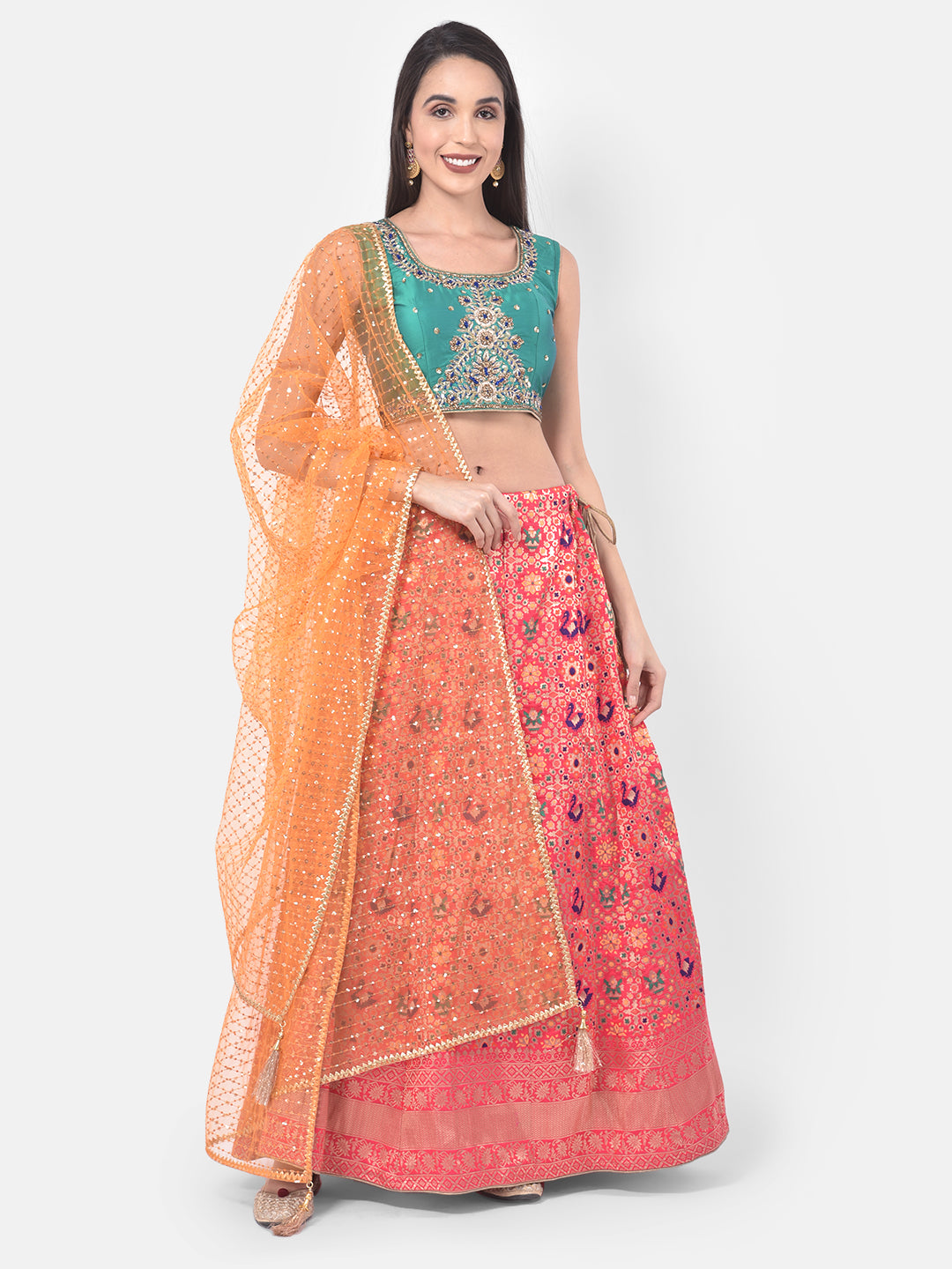 Neerus Pink Banarasi woven lehenga set - detail view 6