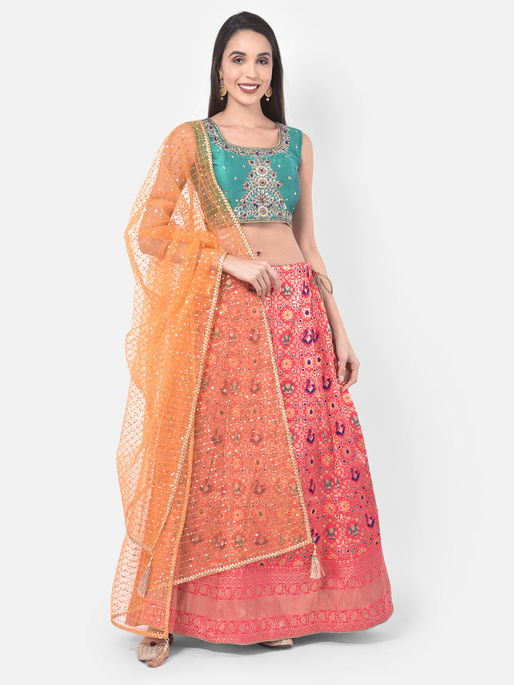 Neerus Pink Banarasi woven lehenga set - detail view 6