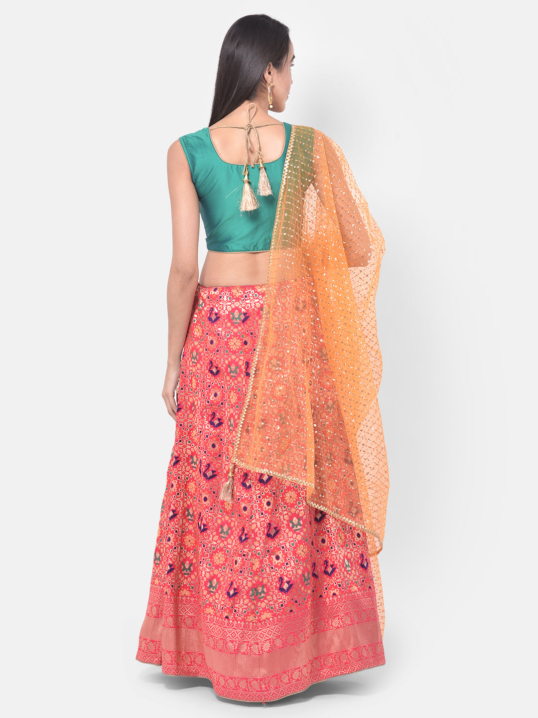 Neeru's Pink Color Banaras Fabric Ghagra Set