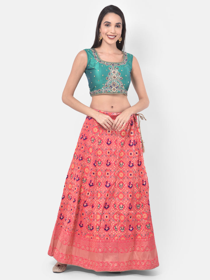 Neerus Pink Banarasi woven lehenga set - detail view 5