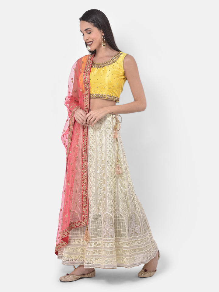 Neerus Beige Color Nett Fabric Ghagra Set