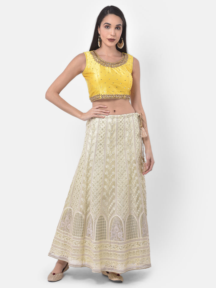 Neerus Beige Color Nett Fabric Ghagra Set