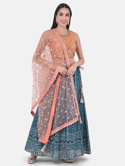 Neeru'S Peacock Color Nett Fabric Ghagra Set