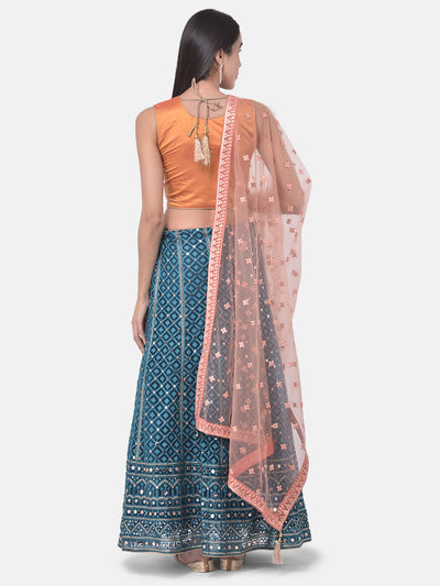Neeru'S Peacock Color Nett Fabric Ghagra Set