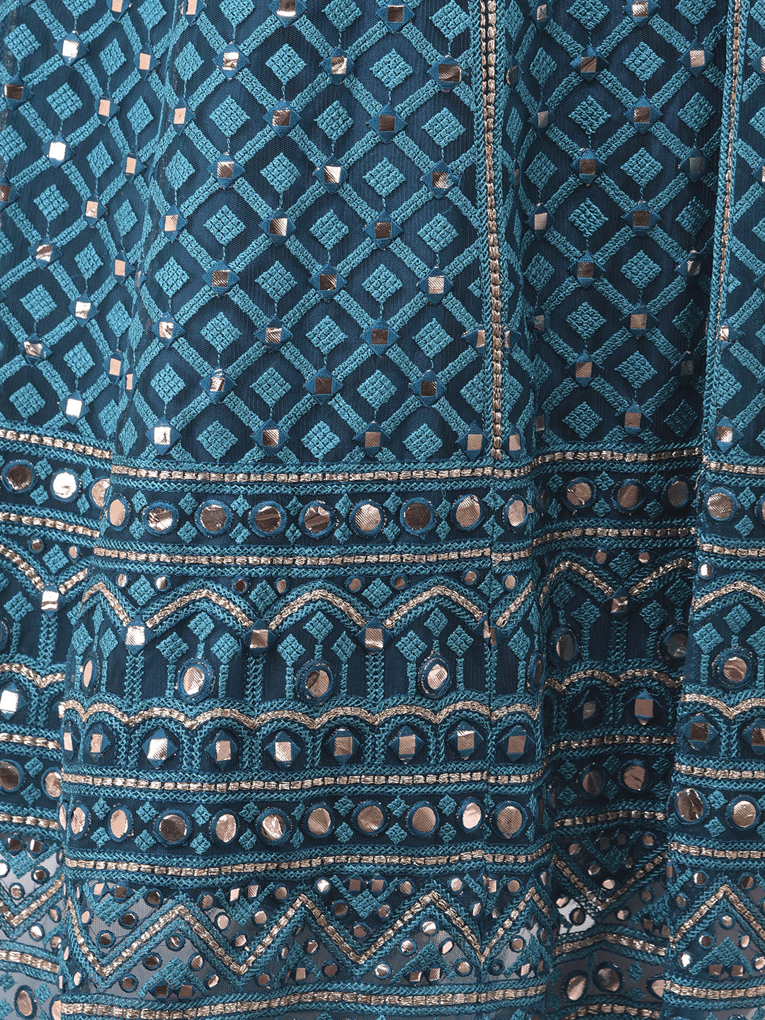 Neeru'S Peacock Color Nett Fabric Ghagra Set