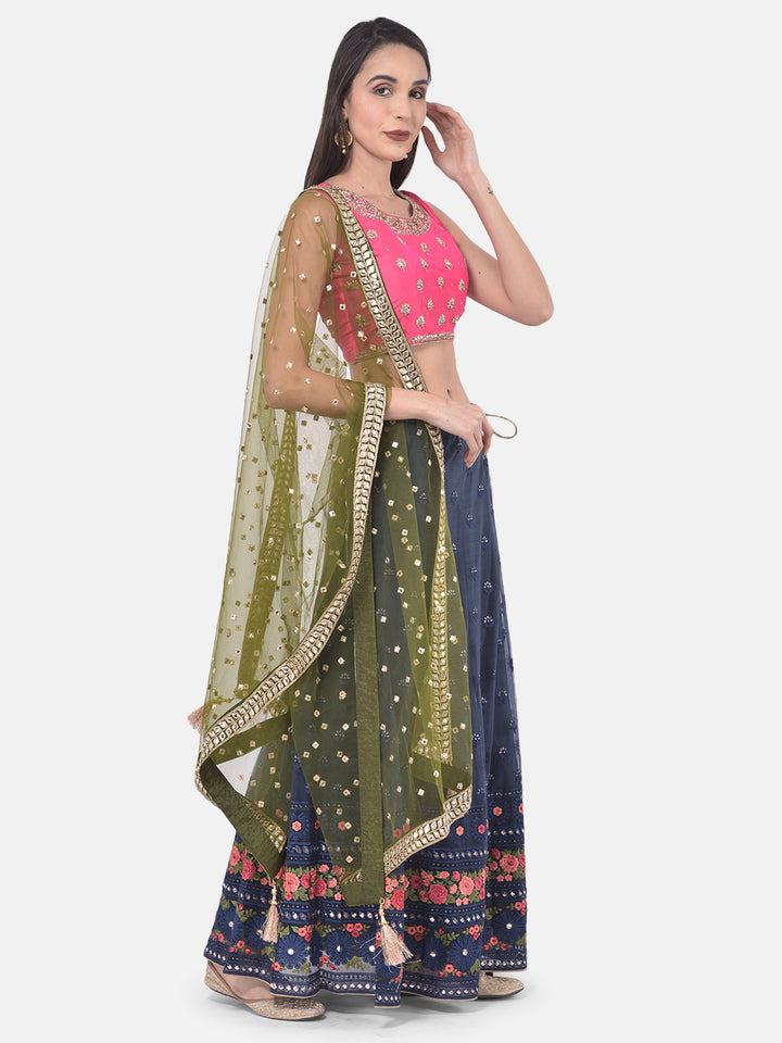 Neerus Blue net embellished lehenga set - front view