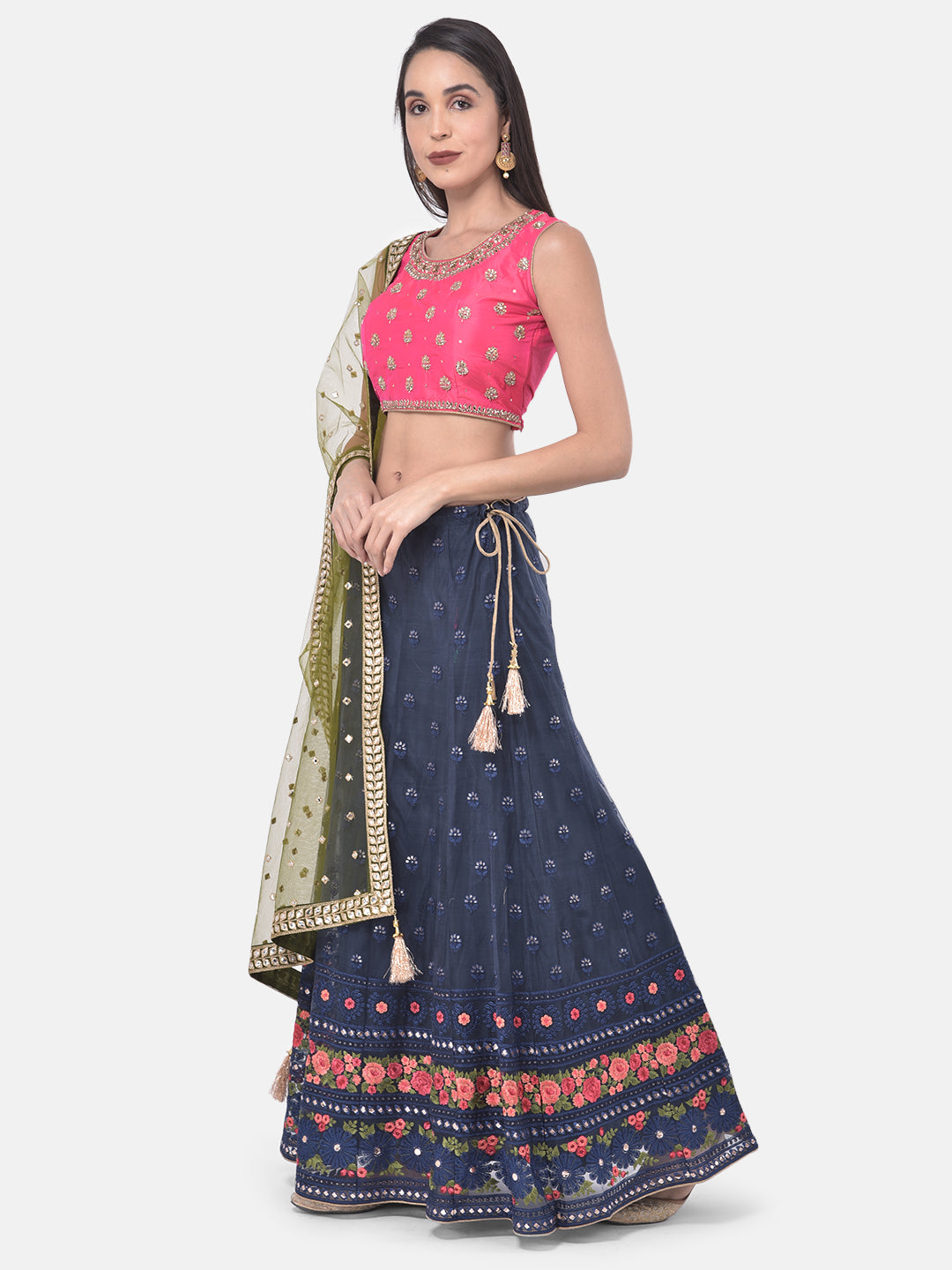 Neerus Blue net embellished lehenga set - back view