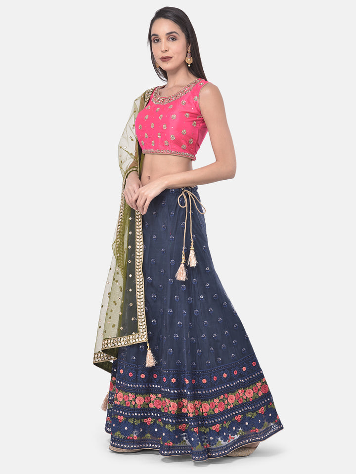 Neerus Blue net embellished lehenga set - back view