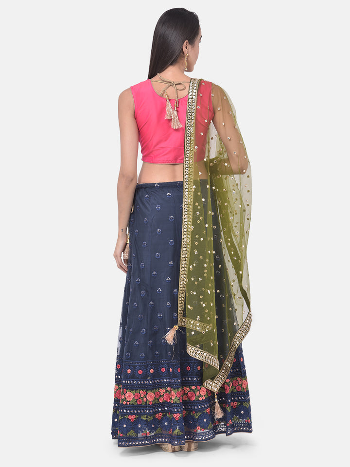 Neerus Blue net embellished lehenga set - side view
