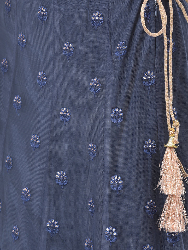 Neerus Blue net embellished lehenga set - detail view 2