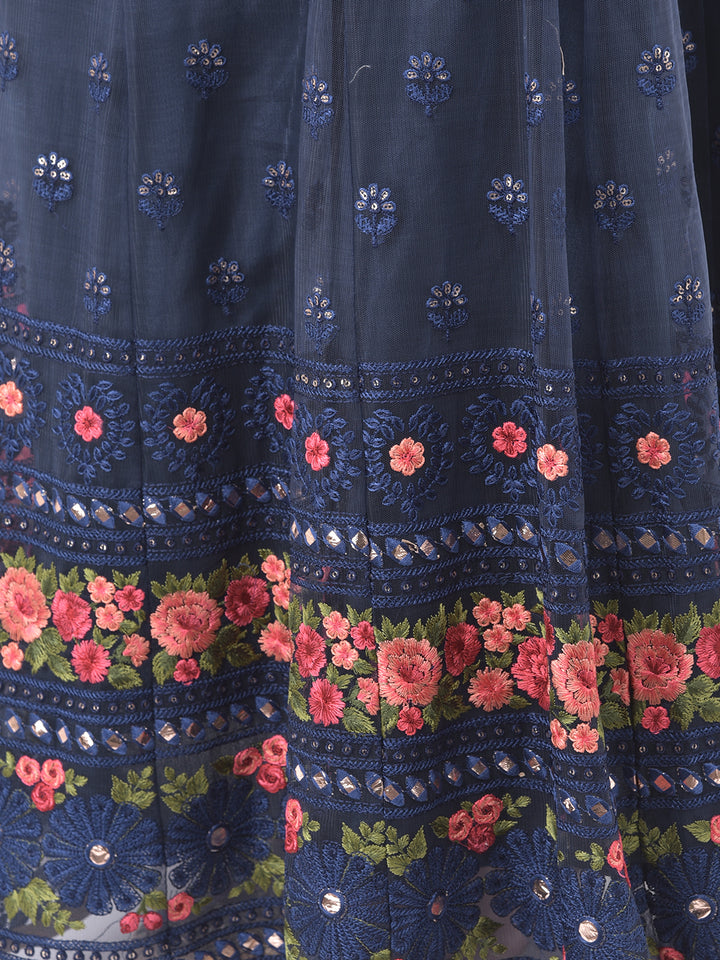 Neerus Blue net embellished lehenga set - detail view 3
