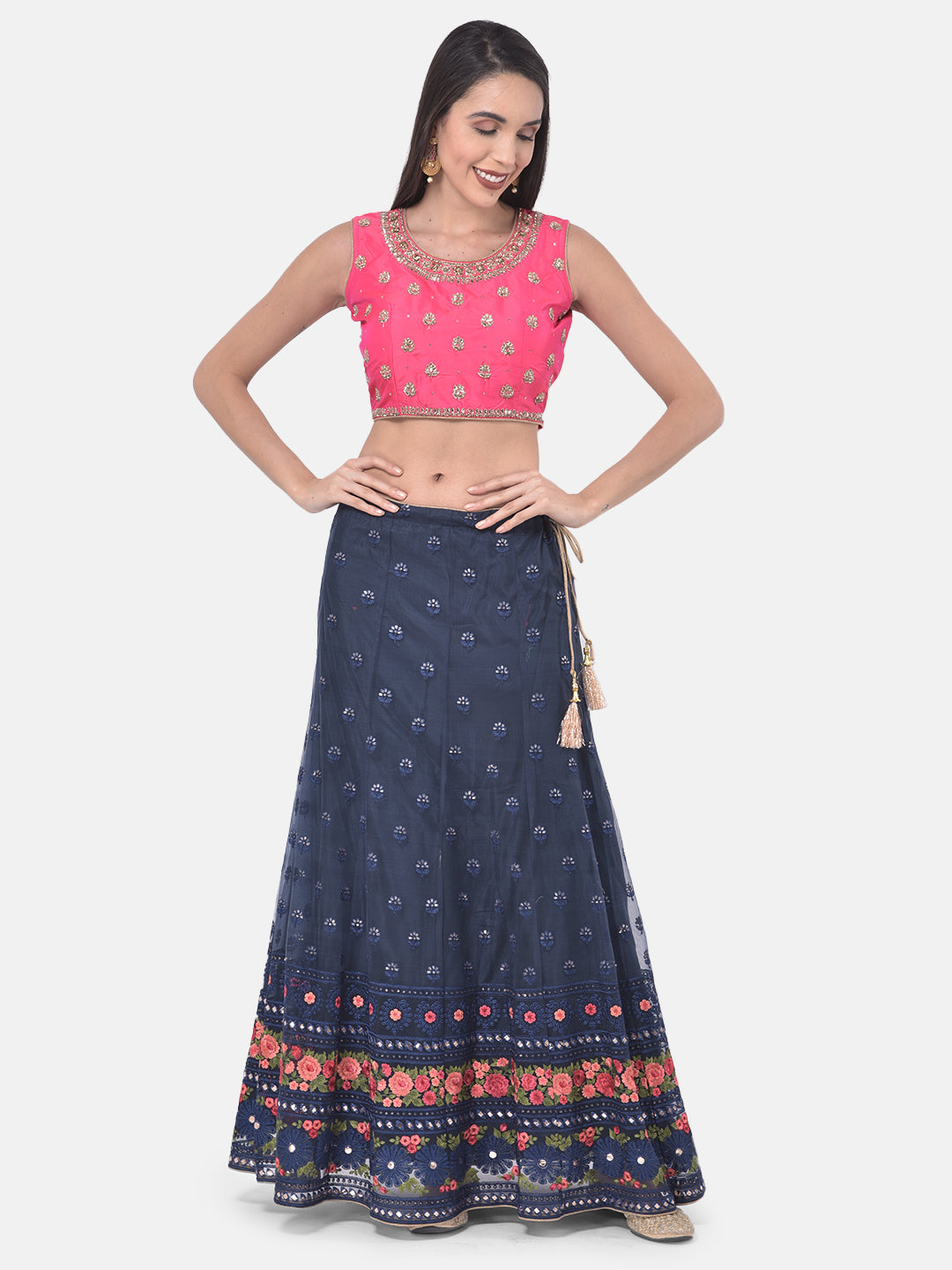 Neerus Blue net embellished lehenga set - detail view 5