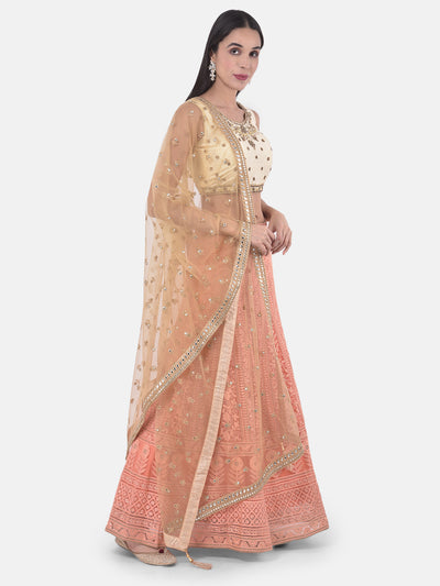 Neeru's Peach Color Nett Fabric Ghagra Set