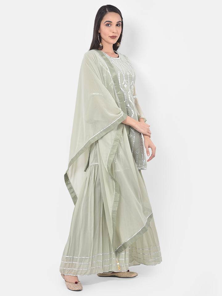 Neerus Green Color Georgette Fabric Suit-Gharara