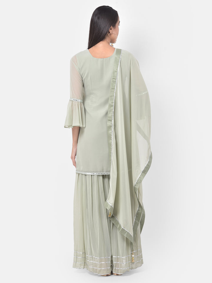 Neerus Green Color Georgette Fabric Suit-Gharara