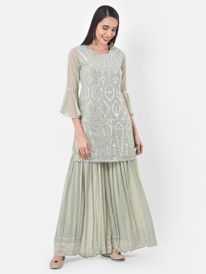 Neerus Green Color Georgette Fabric Suit-Gharara
