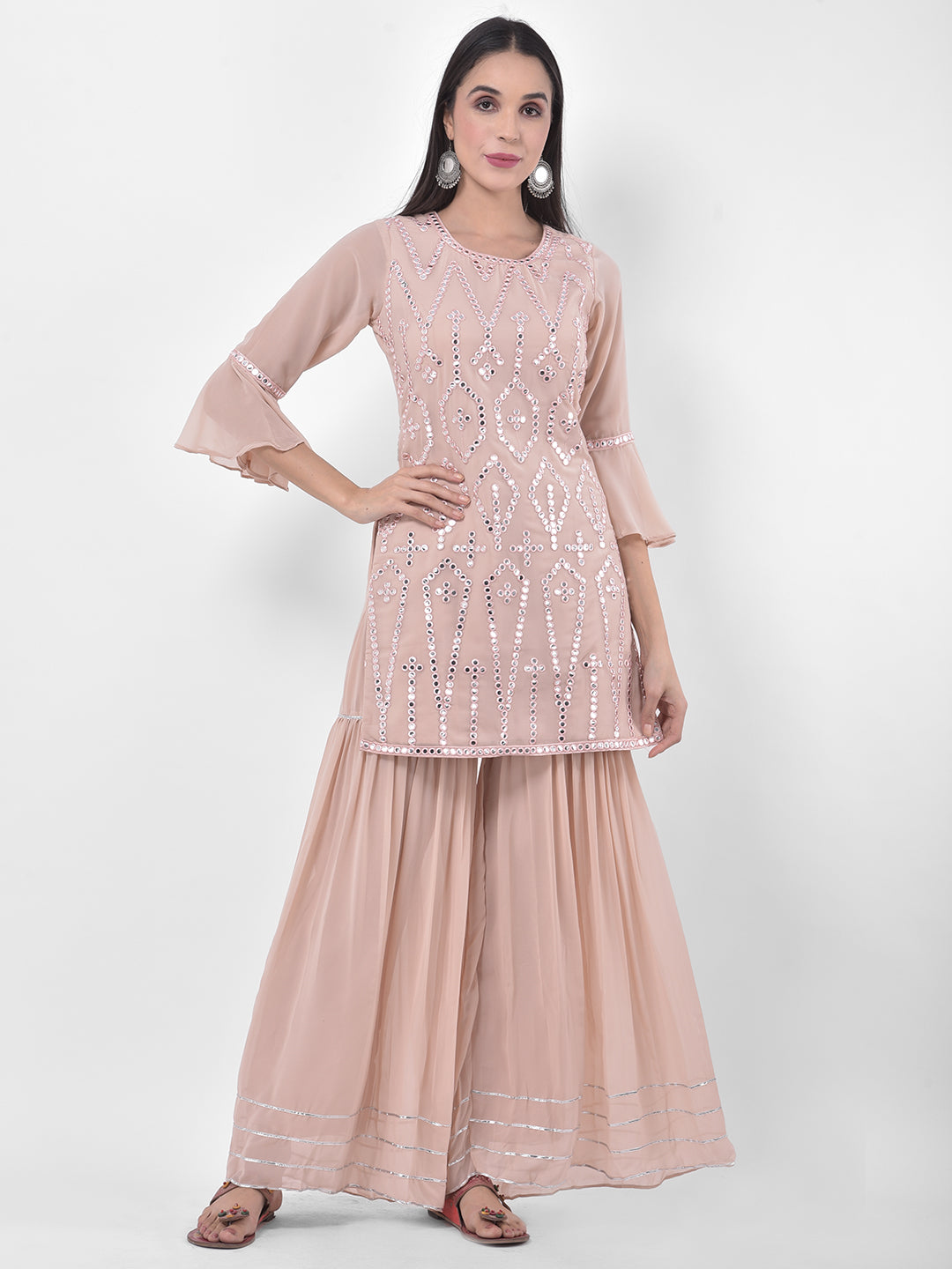 Neerus Onion Color Georgette Fabric Suit-Gharara