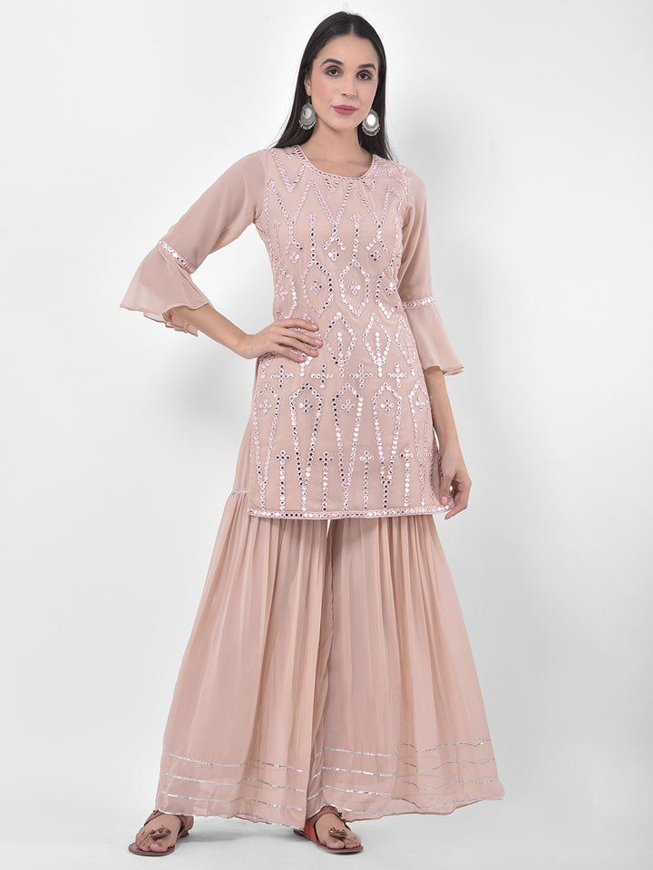 Neerus Onion Color Georgette Fabric Suit-Gharara