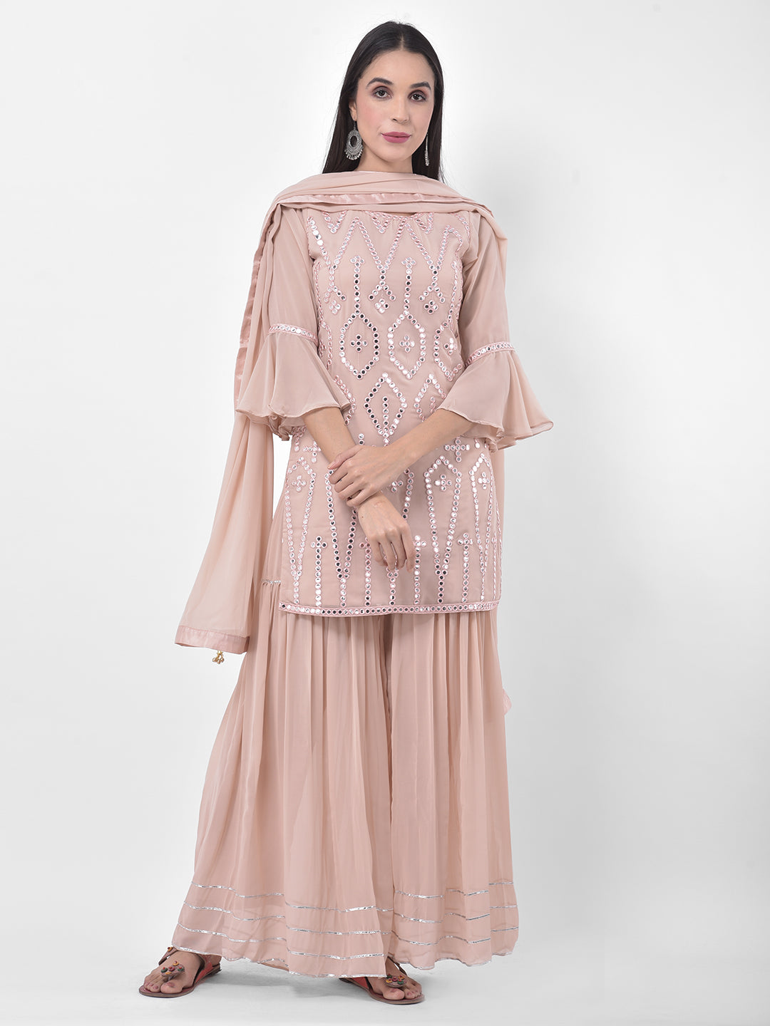 Neerus Onion Color Georgette Fabric Suit-Gharara