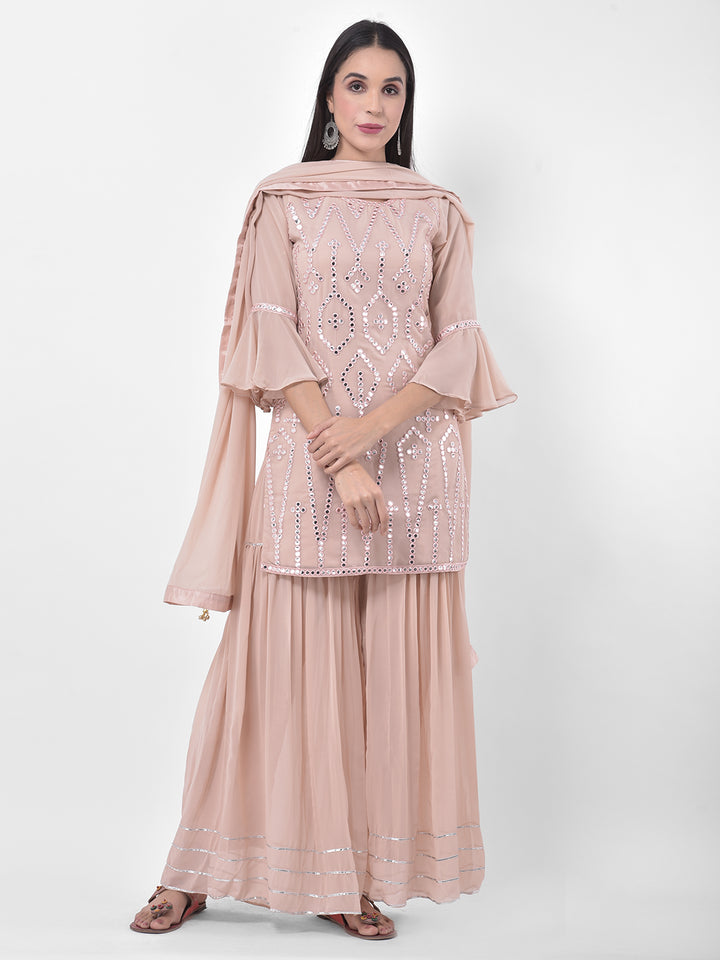 Neerus Onion Color Georgette Fabric Suit-Gharara