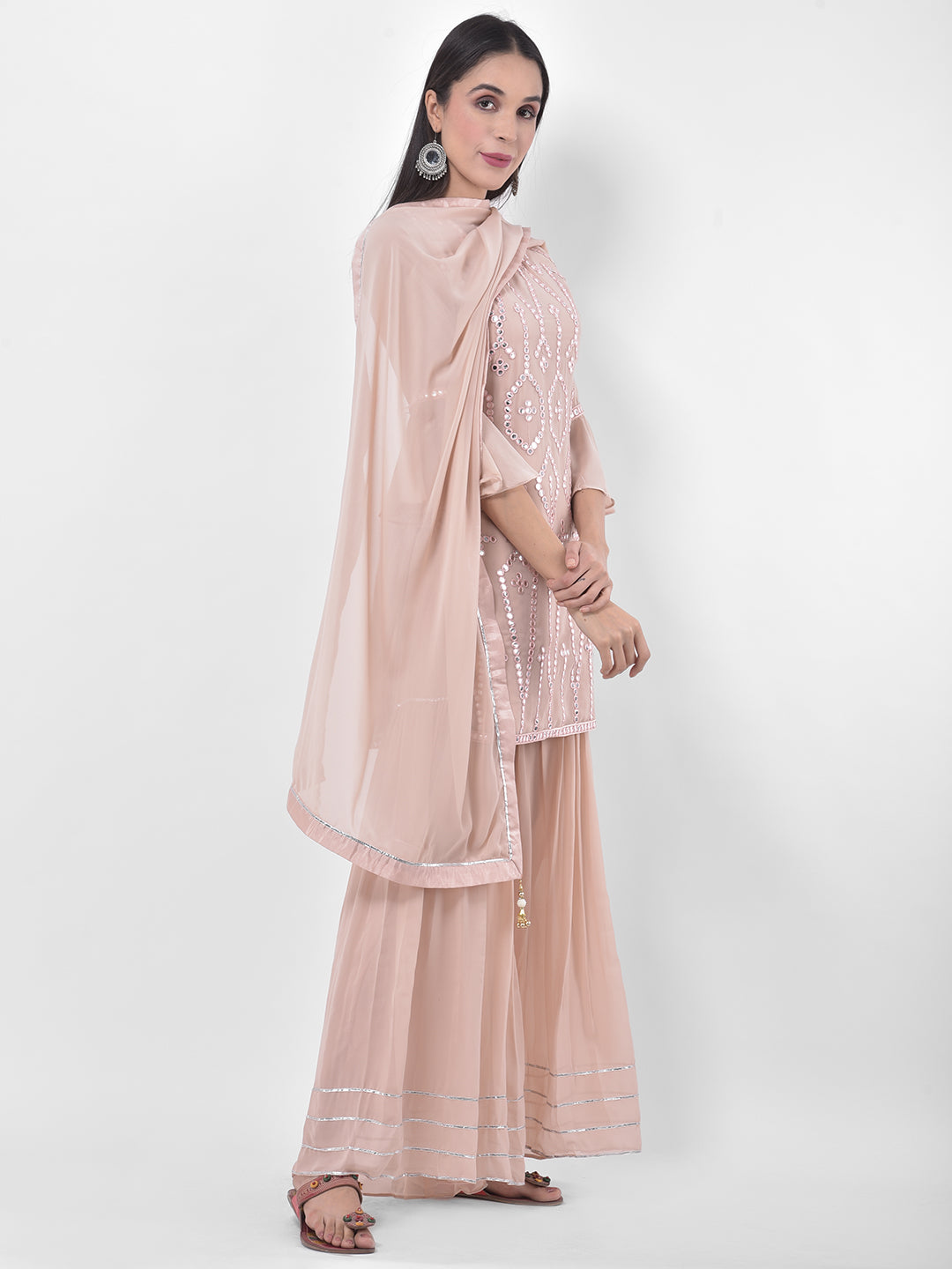 Neerus Onion Color Georgette Fabric Suit-Gharara