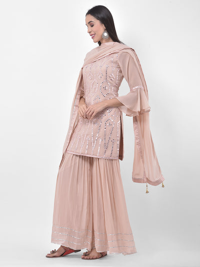 Neeru'S Onion Color Georgette Fabric Suit-Gharara
