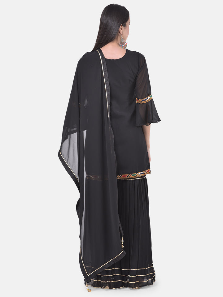 Neerus Black Color Georgette Fabric Suit-Gharara